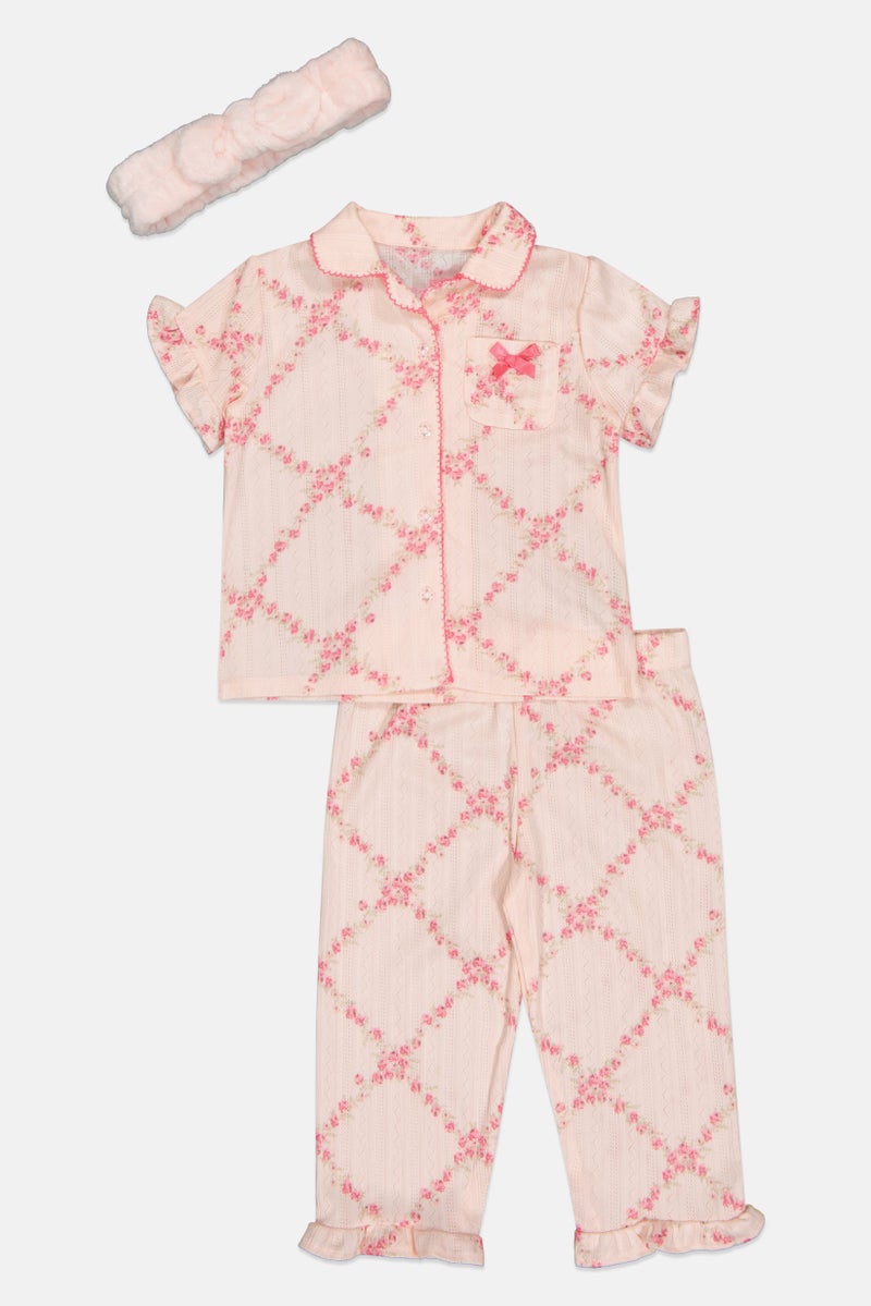 Betsey Johnson Toddlers Girl 3 Pieces Floral Print Pyjama Top And Bottom With Headband Set, Multicolor - Image 3